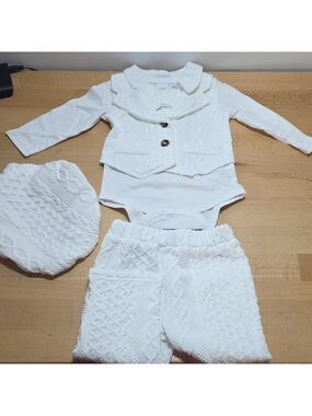 White Knitted Baby Outfit Set
